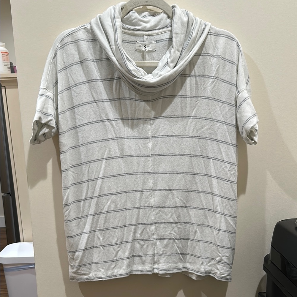 Lou & Grey White Striped Cowl Neck Top